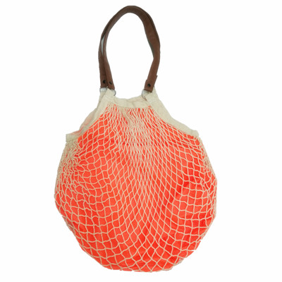 PU handled cotton mesh bag with polyester lining